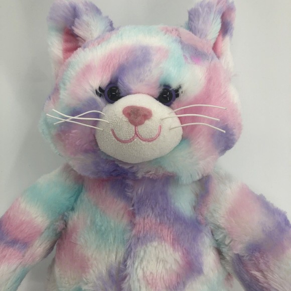 Build A Bear BAB Cotton Candy Cat Kitten Plush Stuffed Animal Tie Dye Pastel 16" - Picture 2 of 12